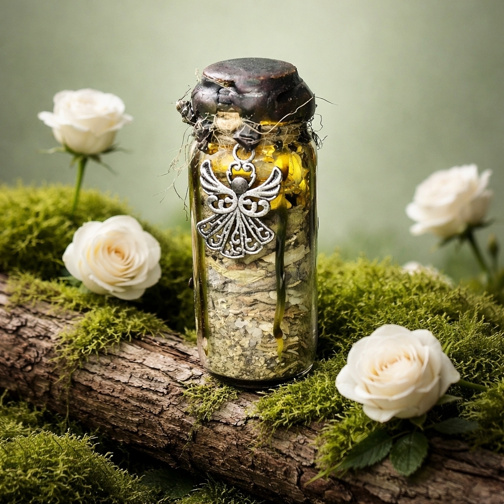 Mystical Protection Herb Jar with Guardian Angel Charm